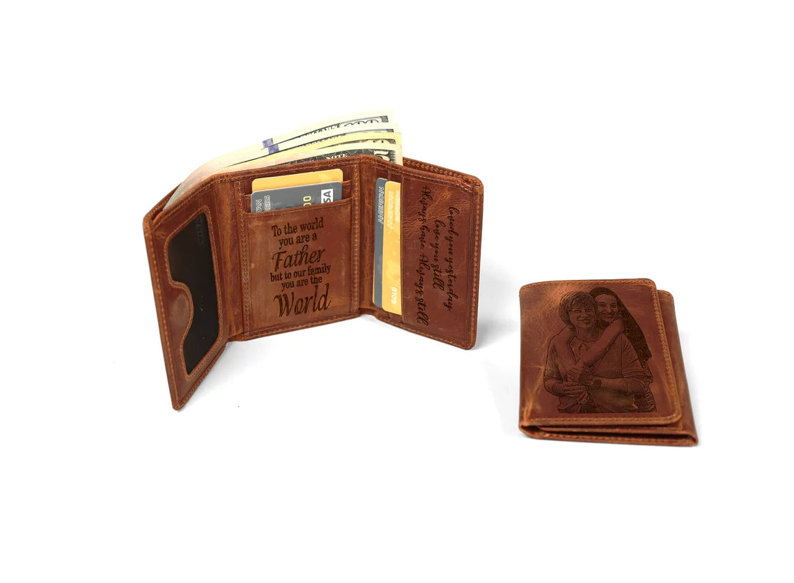 Men's Wallet, Engraved Trifold Genuine Leather Wallet, LHT002
