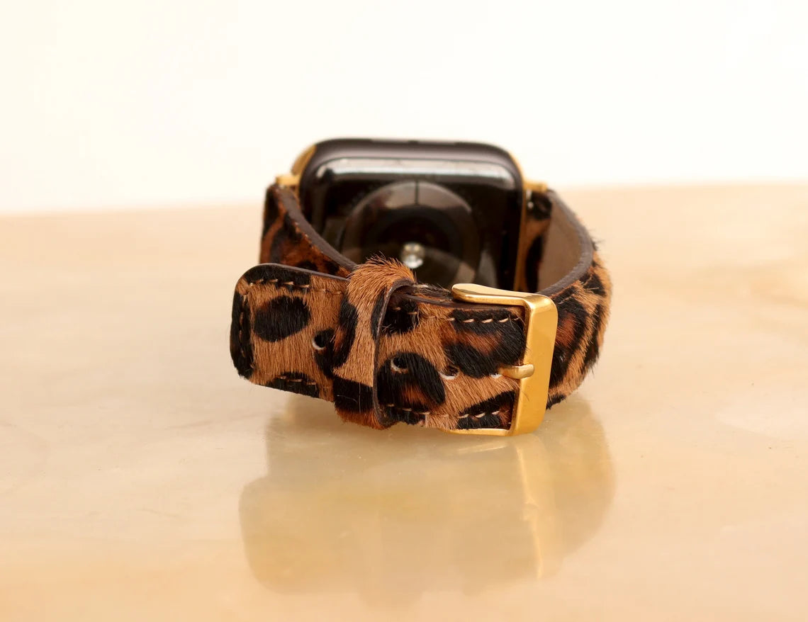 Christmas Gift, Furry Leopard Leather Watch Band Strap for Apple Watch Series 1, 2, 3, 4, 5, 6, 7, 8, SE, Ultra (49, 45, 44, 42, 41, 40, 38 mm), Furry Leopard Strap