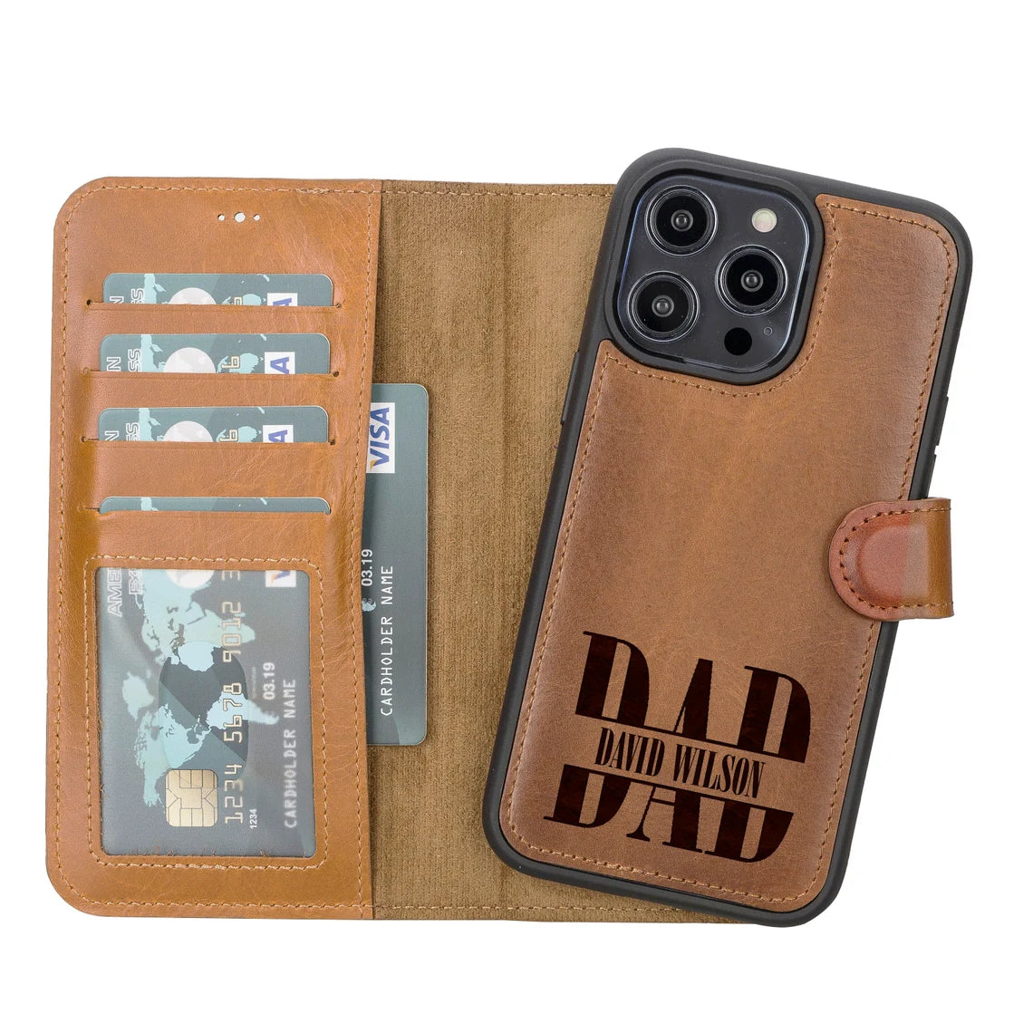 Custom iPhone 14 Pro Max Leather Case RFID PROTECTED Wallet Wireless Charging Case, Engraved 14 Plus Magnetic Case, Personalized 14 Pro Max