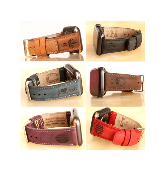 Mothers Day Gift, Personalized Custom Apple Watch Band 38mm 40mm 42mm 44mm Genuine Leather 40mm Monogram Engraved iWatch Strap Gift for Her
