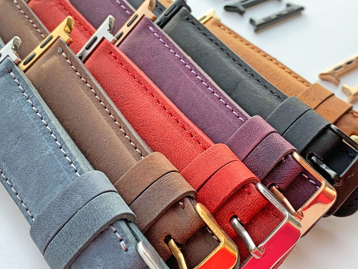 Custom Apple Watch Band 40mm 38mm 42mm 44mm Leather 40mm Monogram Engraved iWatch Strap Personalized Fathers Day Gift Mothers Day Gift