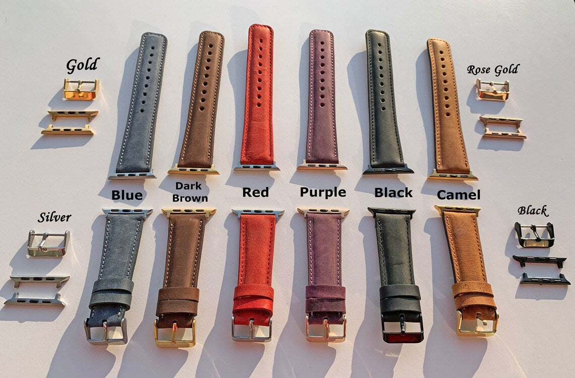 Custom Apple Watch Band 40mm 38mm 42mm 44mm Leather 40mm Monogram Engraved iWatch Strap Personalized Fathers Day Gift Mothers Day Gift