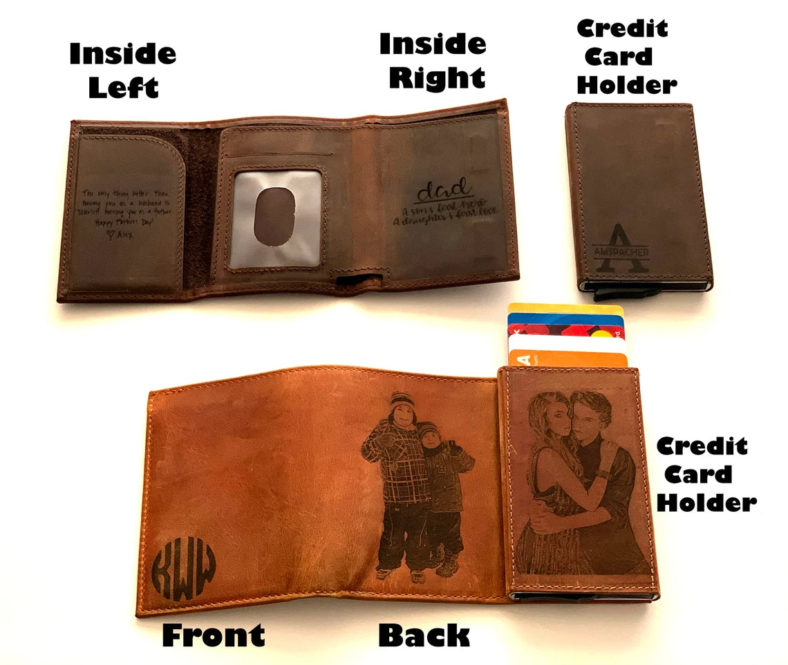Custom Pop Up Card Wallet, Personalize Trifold Wallet, Leather Picture Photo Handwriting Wallet For Man, Removable Pop Up Credit Card Wallet
