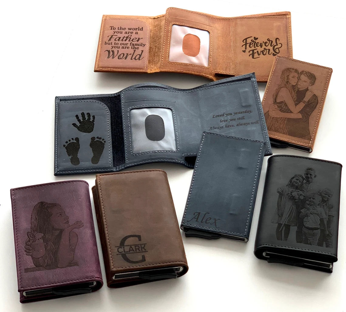 Custom Pop Up Card Wallet, Personalize Trifold Wallet, Leather Picture Photo Handwriting Wallet For Man, Removable Pop Up Credit Card Wallet