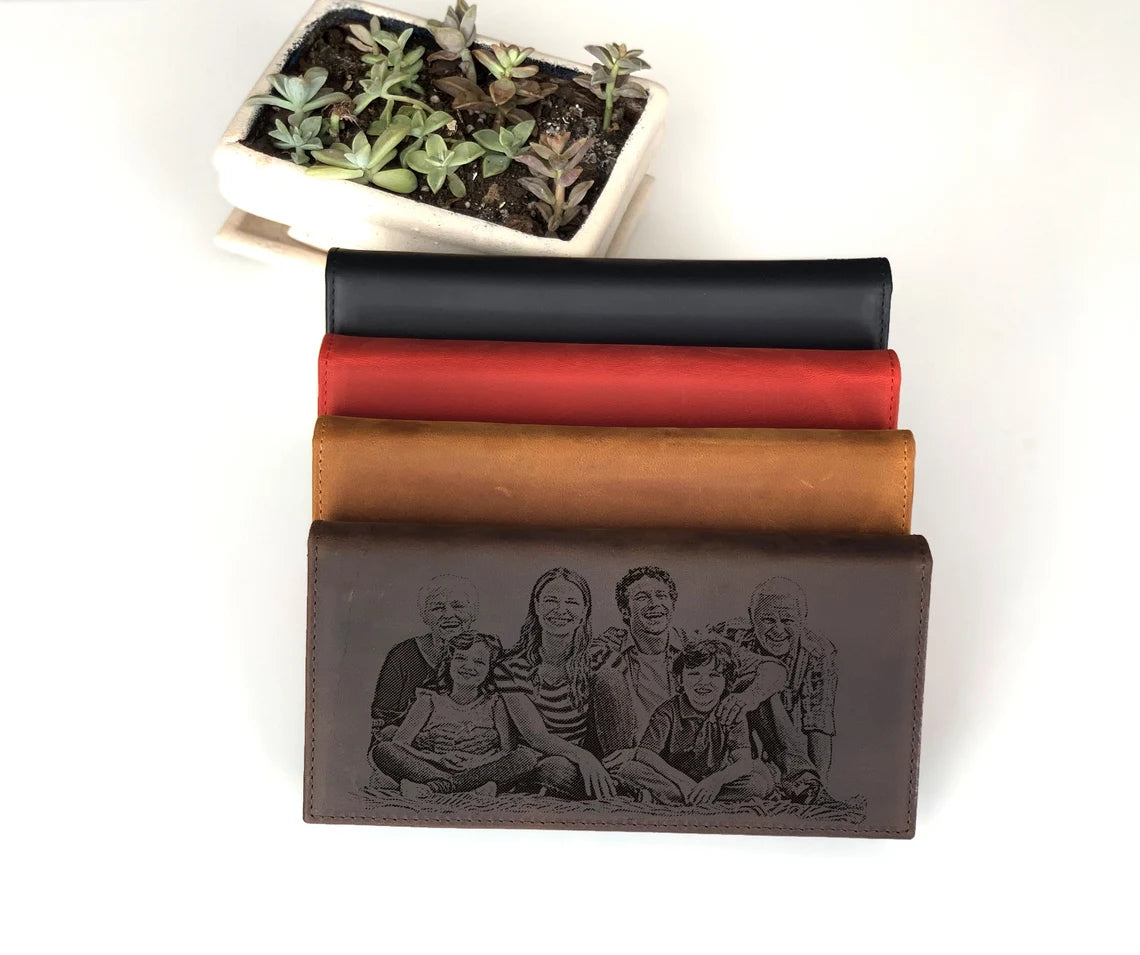 Custom Photo Unisex Genuine Leather Wallet, RFID Protected Clutch Bag Handbag, LHL005