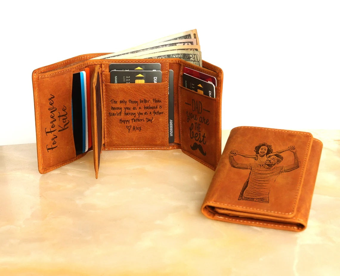 Custom Engraved Trifold Wallet With Picture For Men's, RFID PROTECTED Wallet, LHT001