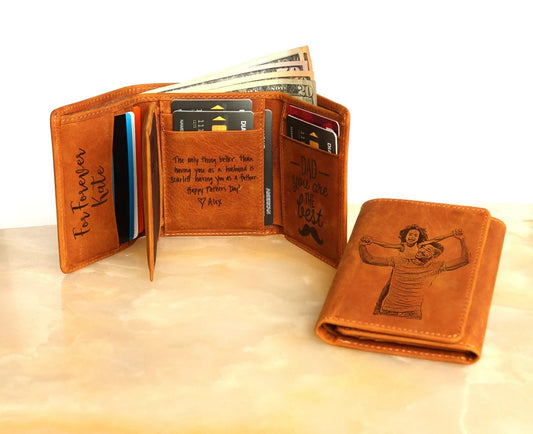 Custom Engraved Trifold Wallet With Picture For Men's, RFID PROTECTED Wallet, LHT001
