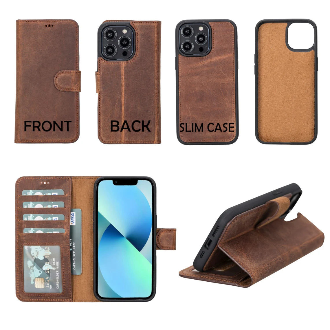 Custom iPhone 14 Pro Max Leather Case RFID PROTECTED Wallet Wireless Charging, Engraved 14 Plus Magnetic Case, Personalized 14 Pro Max