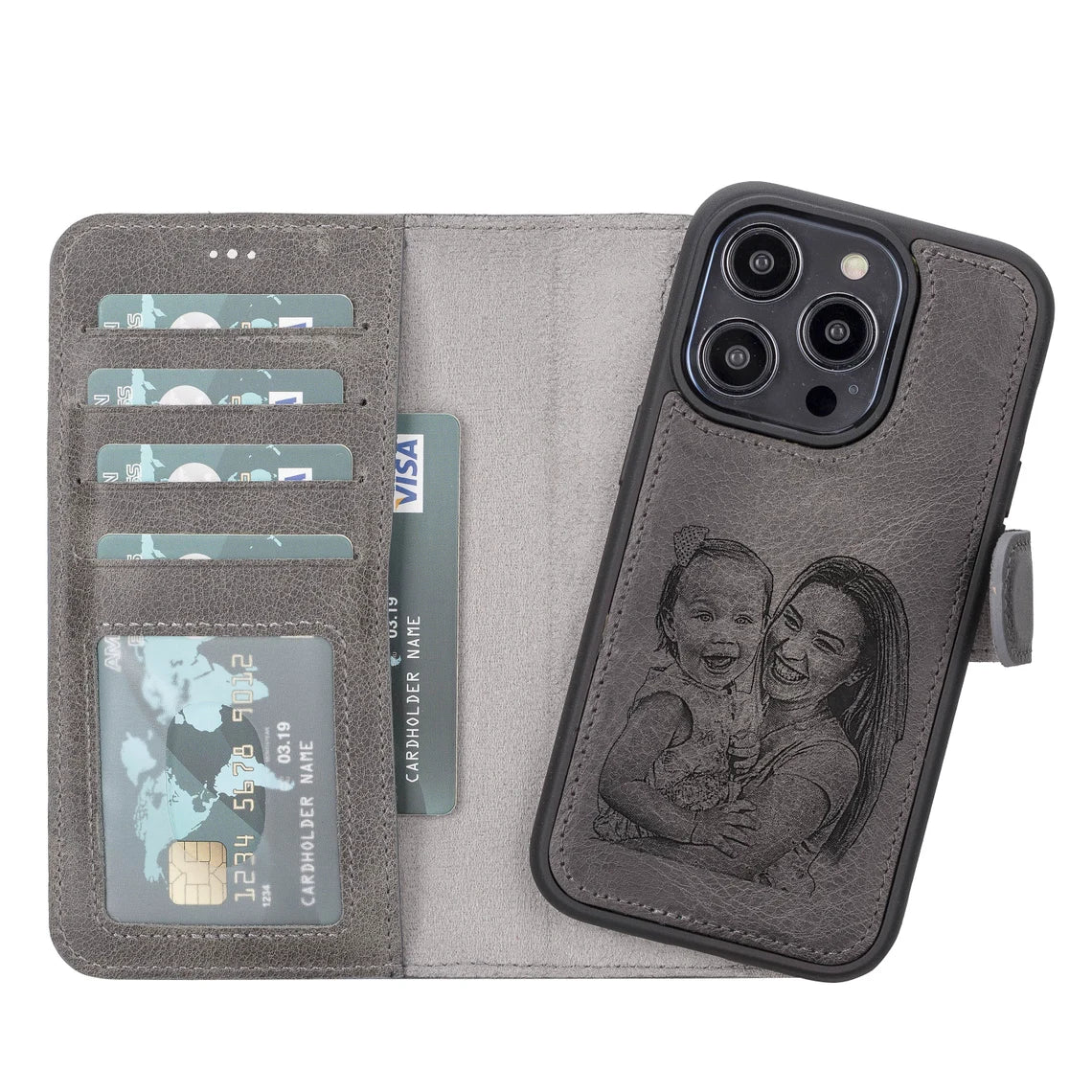 Custom iPhone 14 Pro Max Leather Case RFID PROTECTED Wallet Wireless Charging Case, Engraved 14 Plus Magnetic Case, Personalized 14 Pro Max