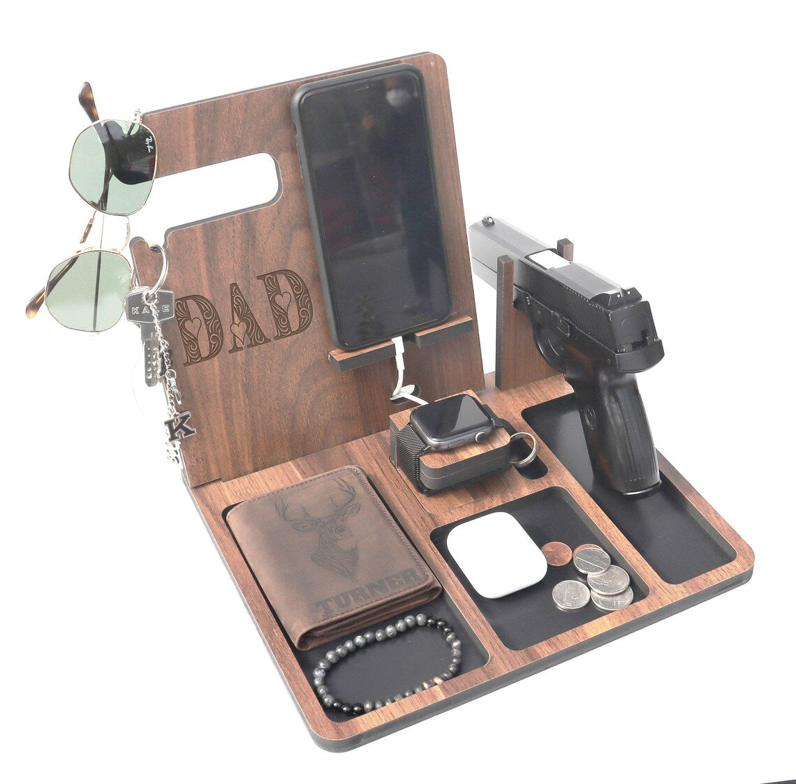 Personalized Phone Charging Docking Station, Desk Organizer, for iPhone and Android, Christmas Gift, Modern Minimalist Design, Gift for Men