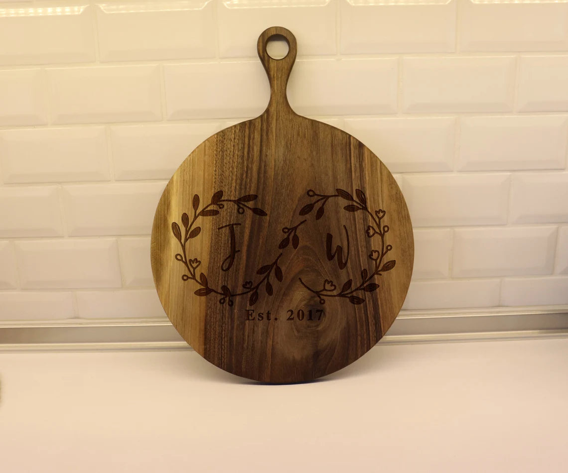Charcuterie Board, Personalized Serving Board With Handle, Monogrammed Engraved Cheese Board, Housewarming Engagement Bridal Shower Gift
