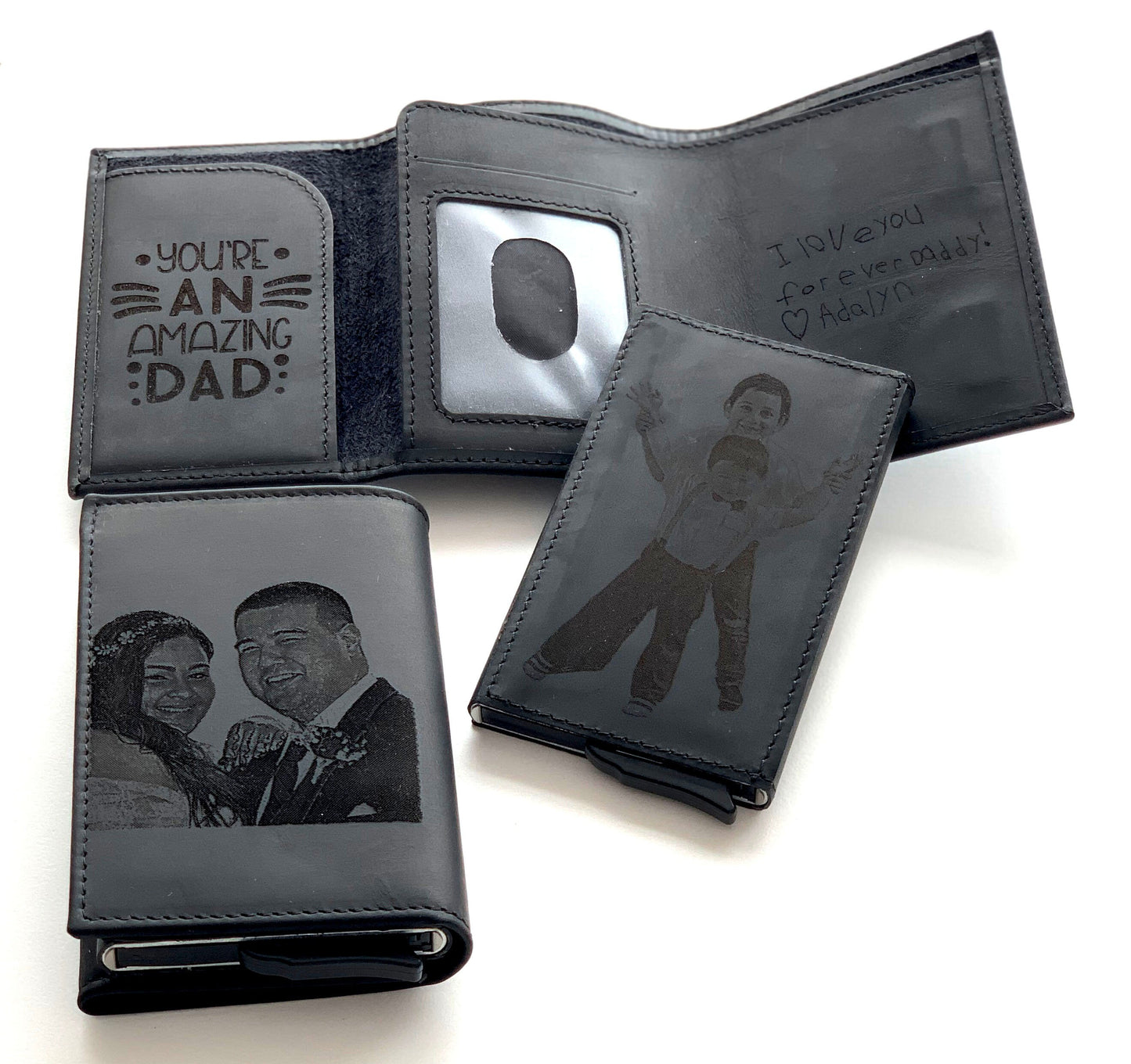 Custom Pop Up Card Wallet, Personalize Trifold Wallet, Leather Picture Photo Handwriting Wallet For Man, Removable Pop Up Credit Card Wallet
