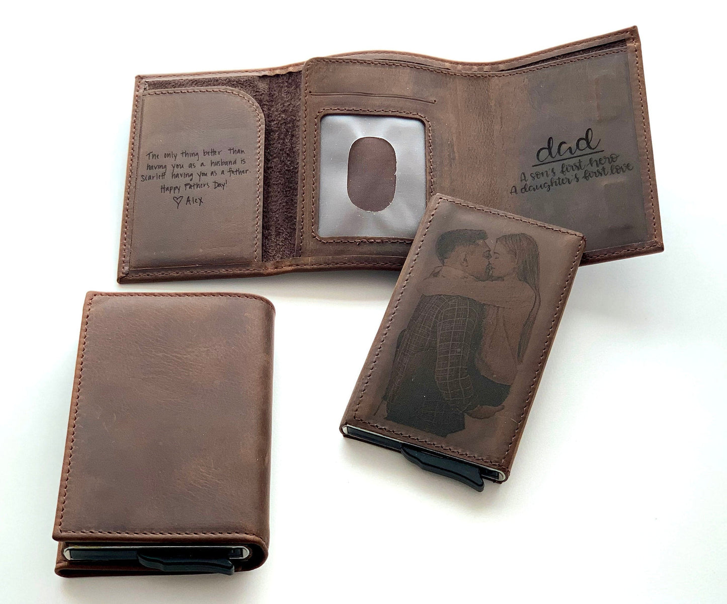 Custom Pop Up Card Wallet, Personalize Trifold Wallet, Leather Picture Photo Handwriting Wallet For Man, Removable Pop Up Credit Card Wallet