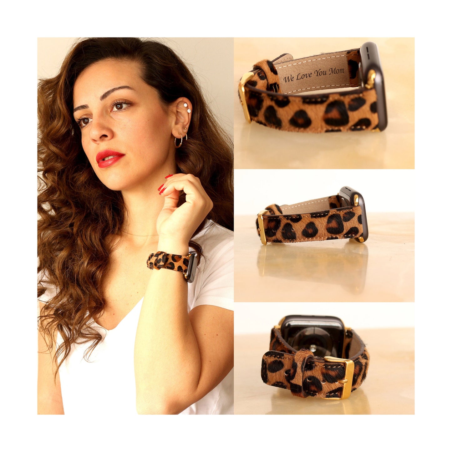 Christmas Gift, Furry Leopard Leather Watch Band Strap for Apple Watch Series 1, 2, 3, 4, 5, 6, 7, 8, SE, Ultra (49, 45, 44, 42, 41, 40, 38 mm), Furry Leopard Strap