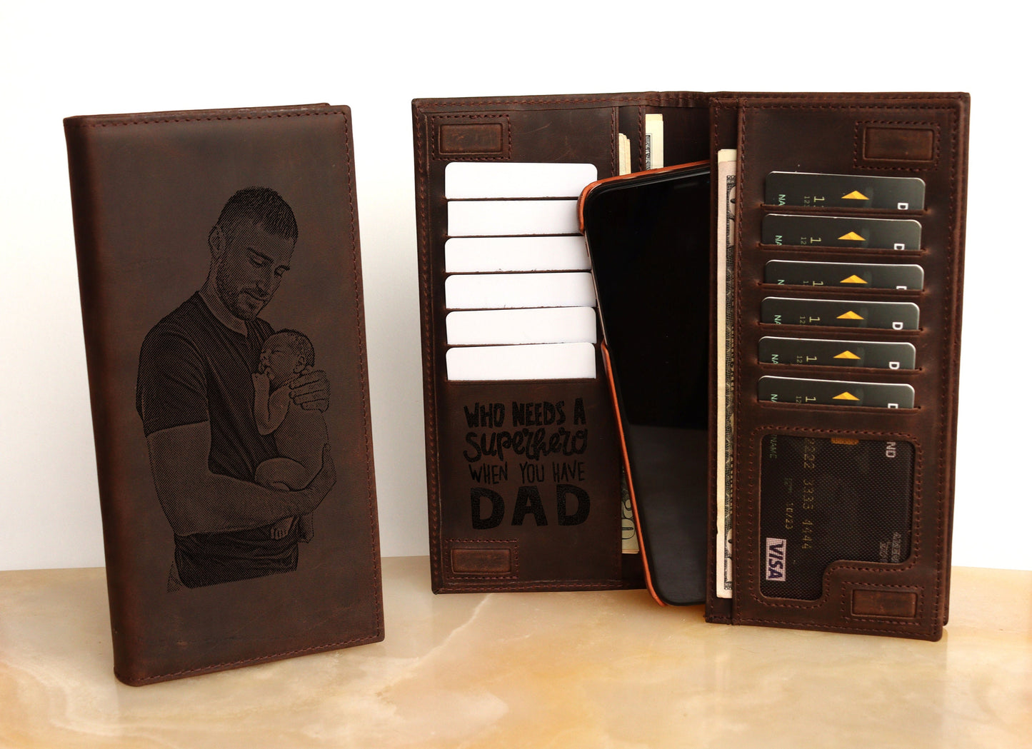 Custom Men's Wallet Personalized Photo Genuine Leather Wallet Clutch Bag, RFID Protected Engraved Men Long Wallet, LHL005
