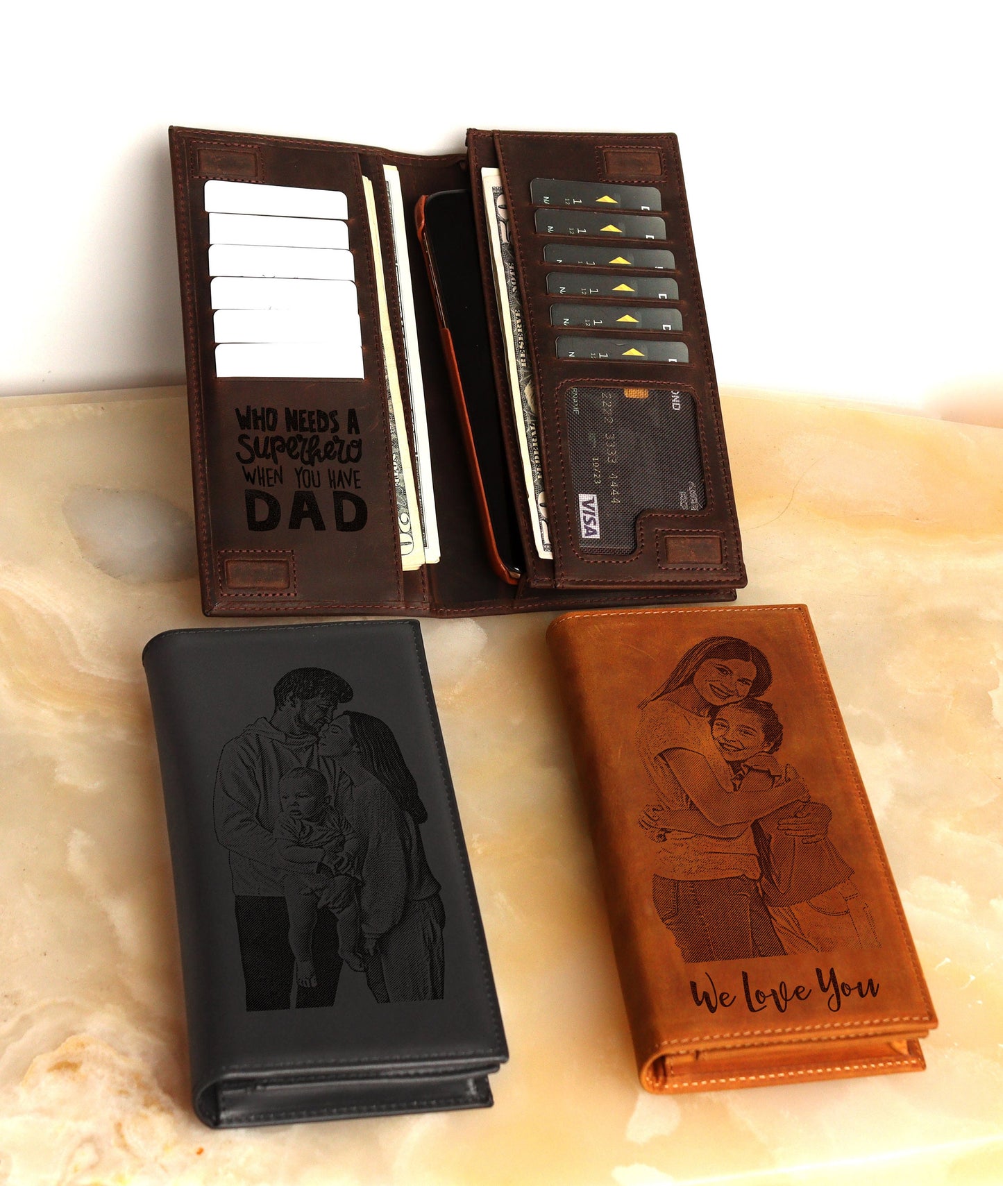 Custom Men's Wallet Personalized Photo Genuine Leather Wallet Clutch Bag, RFID Protected Engraved Men Long Wallet, LHL005