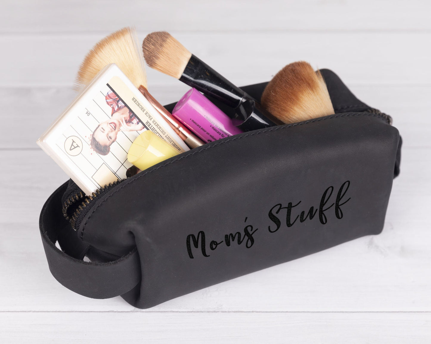 Personalized Make Up Bag, Cosmetic Bag Pouch, Genuine Leather Toiletry Bag, LHG009