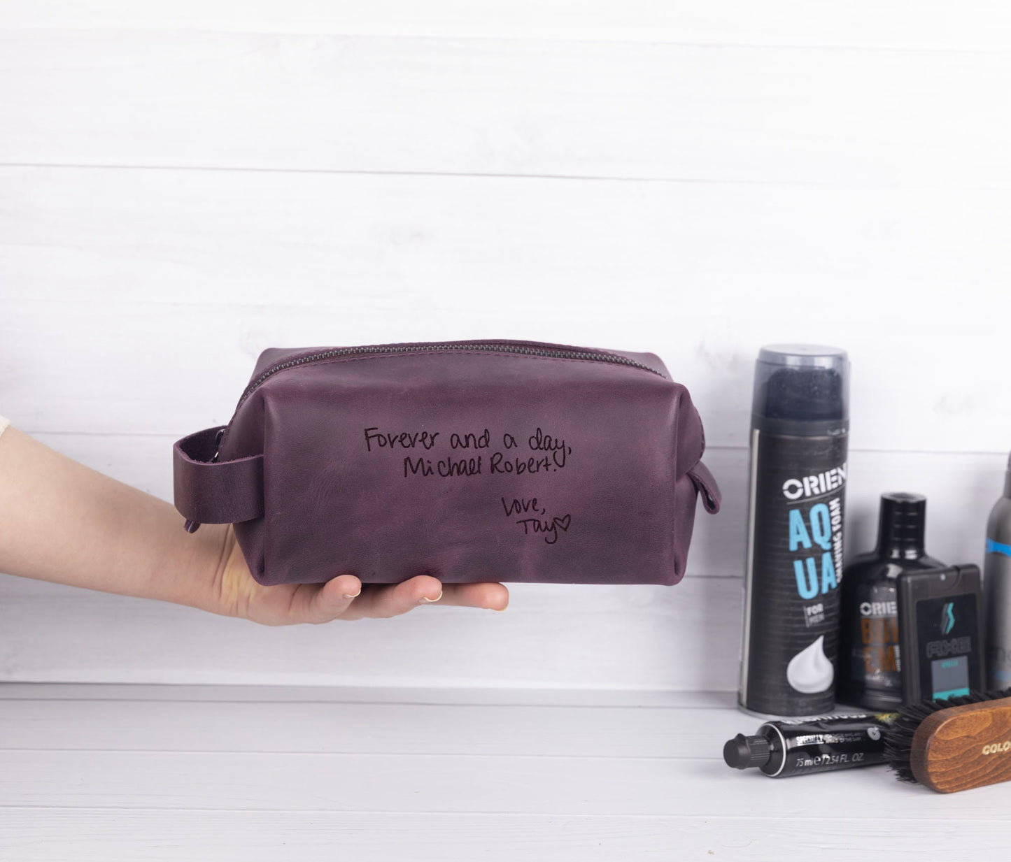 Personalized Make Up Bag, Cosmetic Bag Pouch, Genuine Leather Toiletry Bag, LHG009