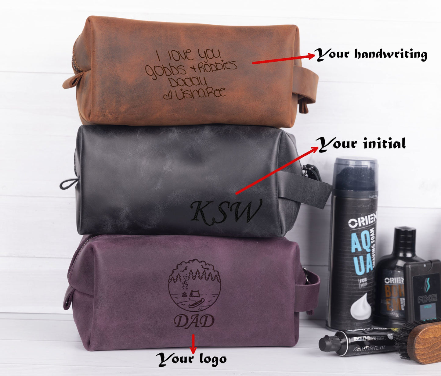 Personalized Mens Dopp Kit, Customized Toiletry Bag, LHG009