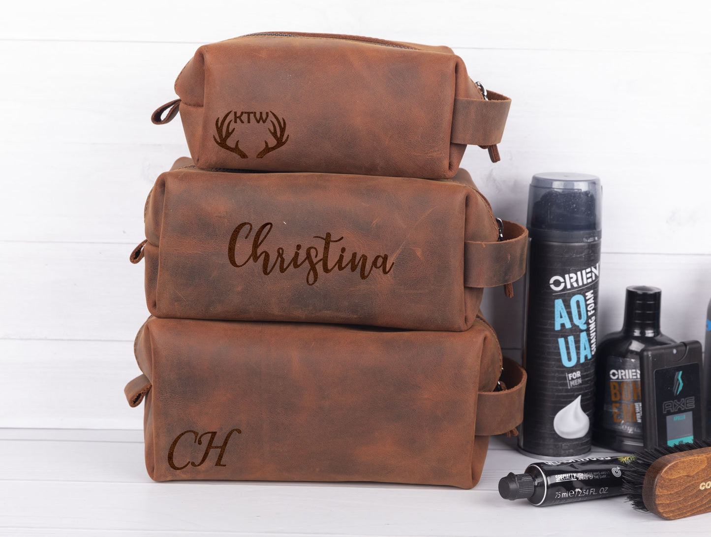 Personalized Make Up Bag, Cosmetic Bag Pouch, Genuine Leather Toiletry Bag, LHG009