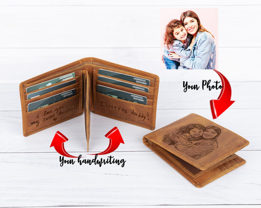 RFID PROTECTED Custom Personalized Handwriting Engraved Wallet, Genuine Leather Wallet,