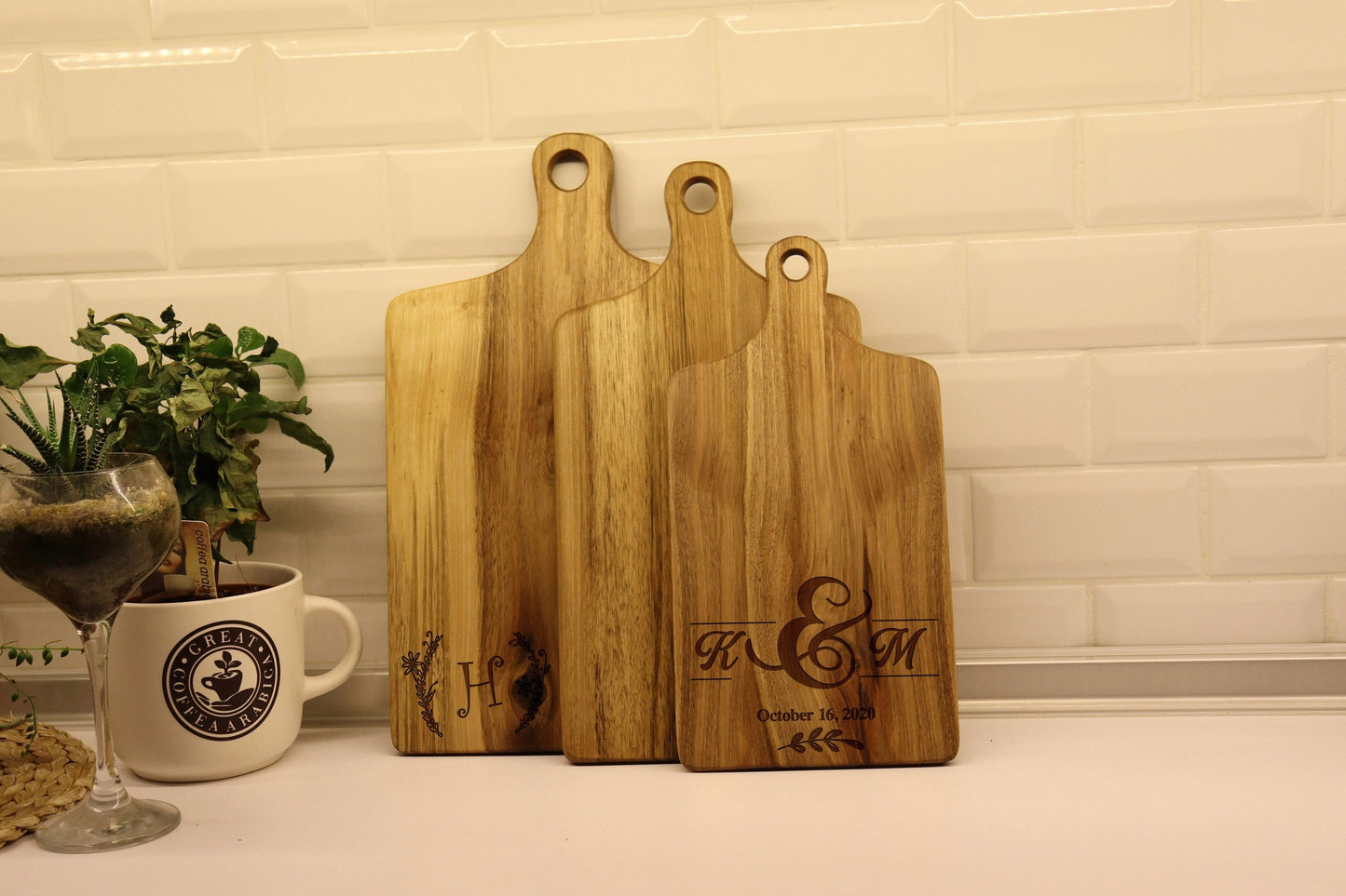 Charcuterie Board, Personalized Serving Board With Handle, Monogrammed Engraved Cheese Board, Housewarming Engagement Bridal Shower Gift