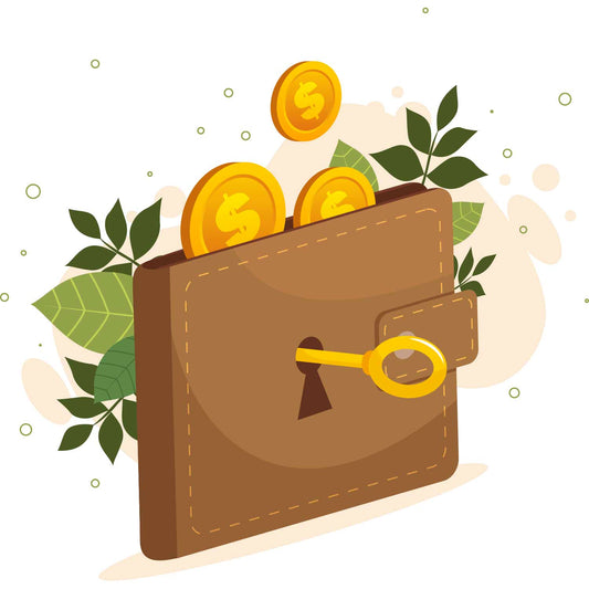 Illustration of a wallet with greens coming out of it