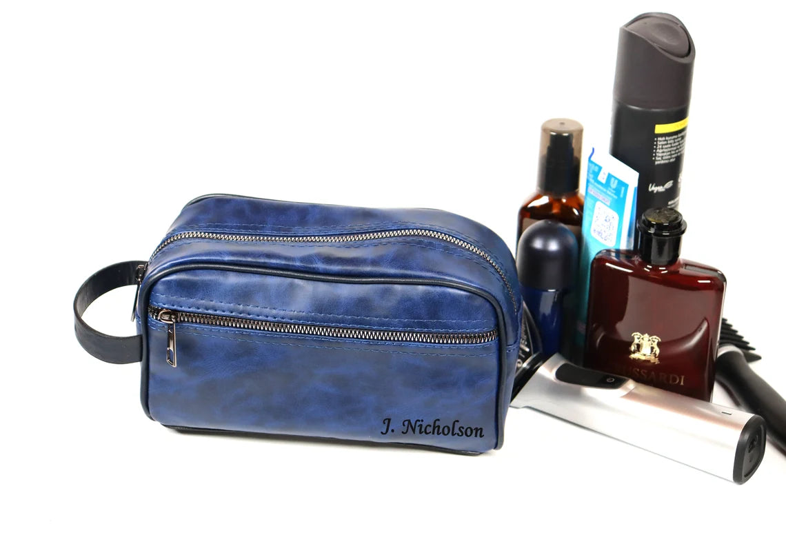 Engraved Men's Travel Dopp Kit, Personalized Vegan Leather Toiletry Bag, LHG009