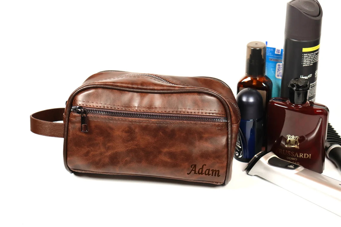 Engraved Men's Travel Dopp Kit, Personalized Vegan Leather Toiletry Bag, LHG009