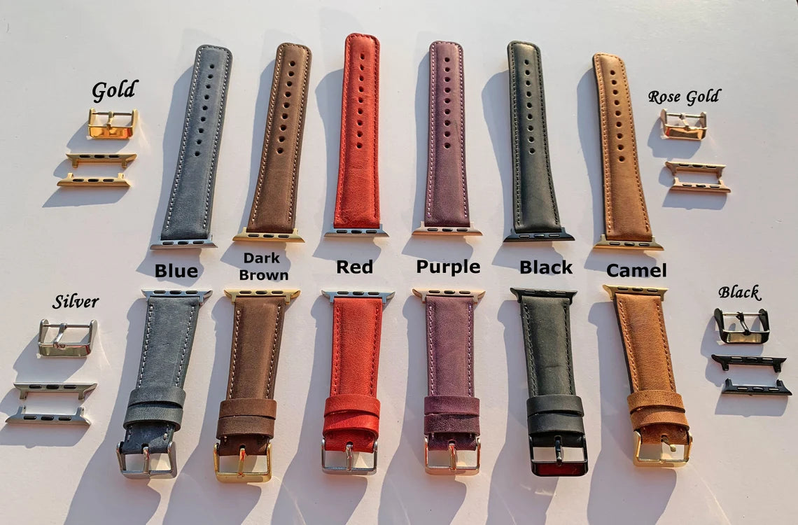 Men's Personalized Custom Apple Watch Band 38mm 40mm 42mm 44mm Genuine Leather Fathers Day Gift Monogram Engraved iWatch Strap Gift for Him