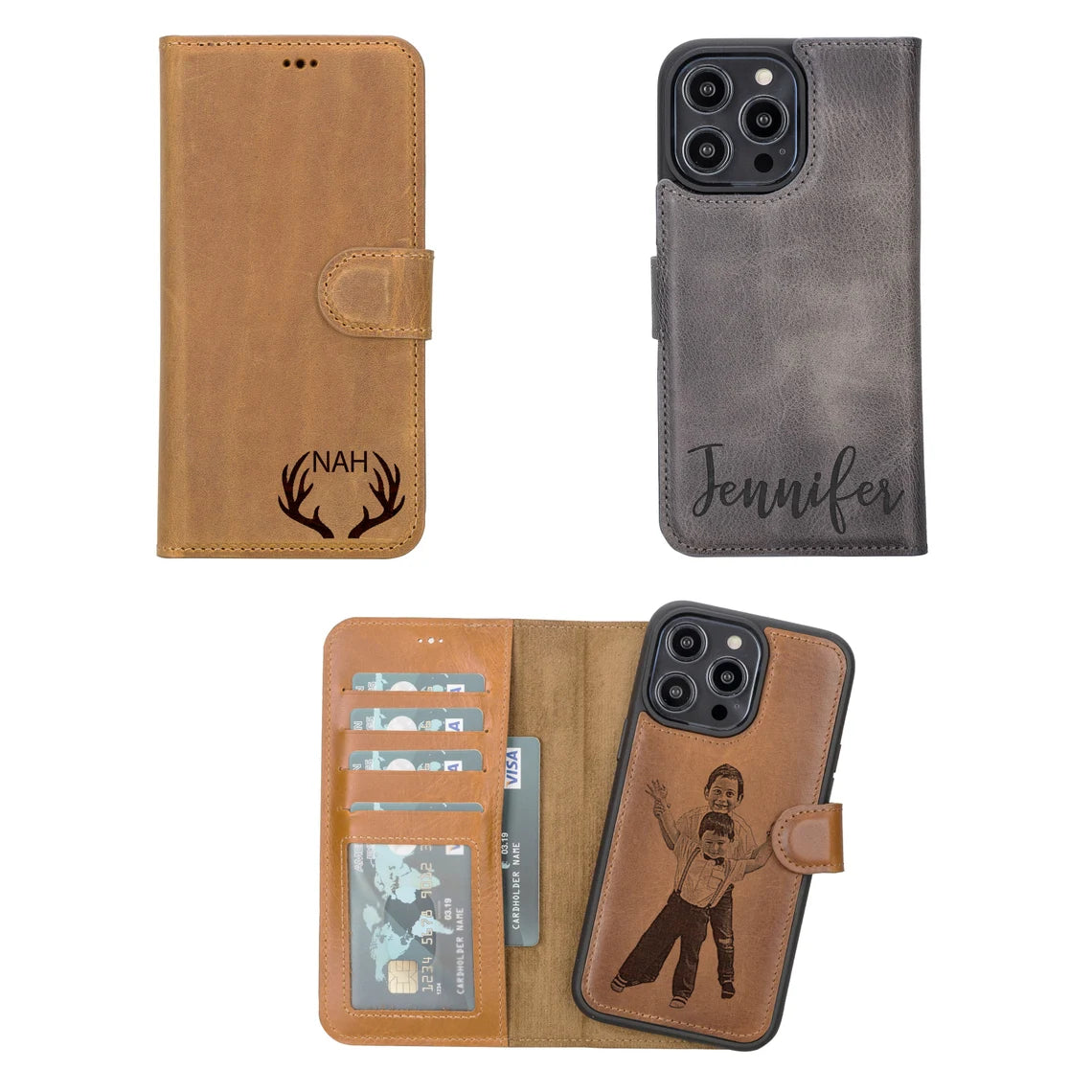 iPhone 14 Pro Max Leather Case RFID PROTECTED Wallet Wireless Charging, Engraved 14 Plus Magnetic Case, Custom Personalized 14 Plus