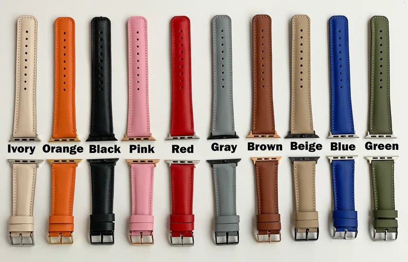 Custom Personalized Apple Watch Band Strap 41mm, 42mm, 45mm, 49mm Genuine Leather Monogram Engraved Gift for Wife, Mothers Day Gift