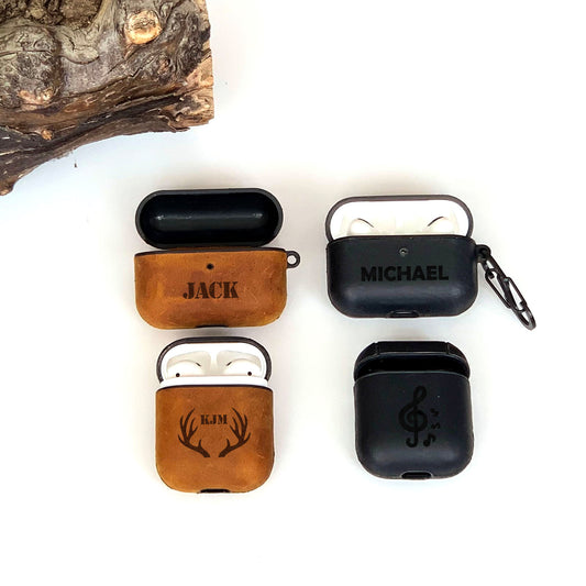 Custom Leather AirPods and AirPods Pro Case, Engraved AirPods Case, Personalized Keychain Airpods Case, Earphones Case, Airpods Case Cover