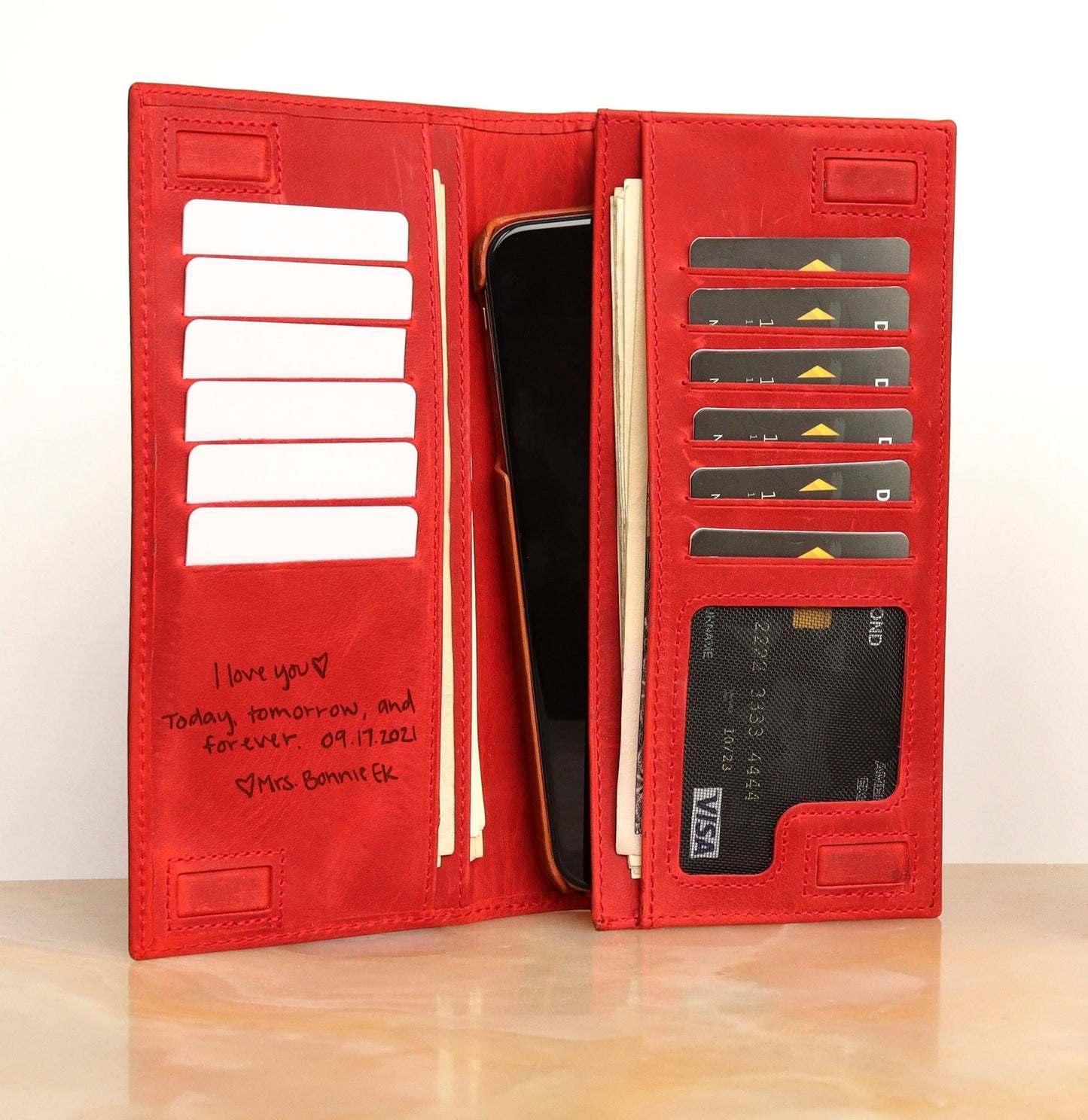 Personalized Clutch Bag Engraved Genuine Leather Long Unisex Wallet, RFID Protected Handbag, LHL005