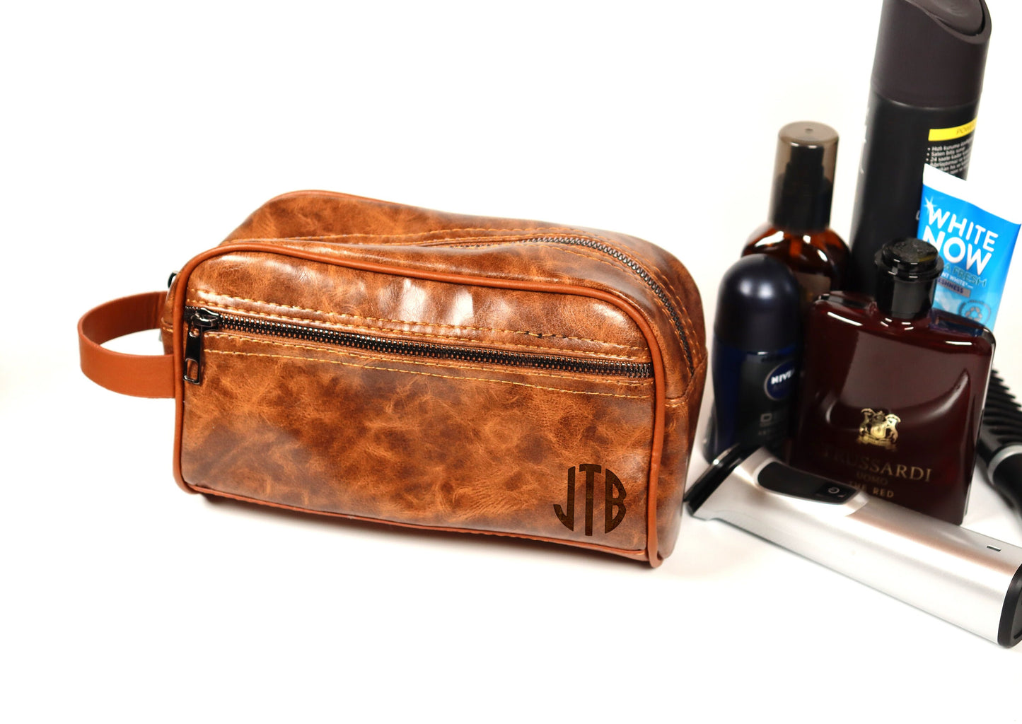 Engraved Men's Travel Dopp Kit, Personalized Vegan Leather Toiletry Bag, LHG009