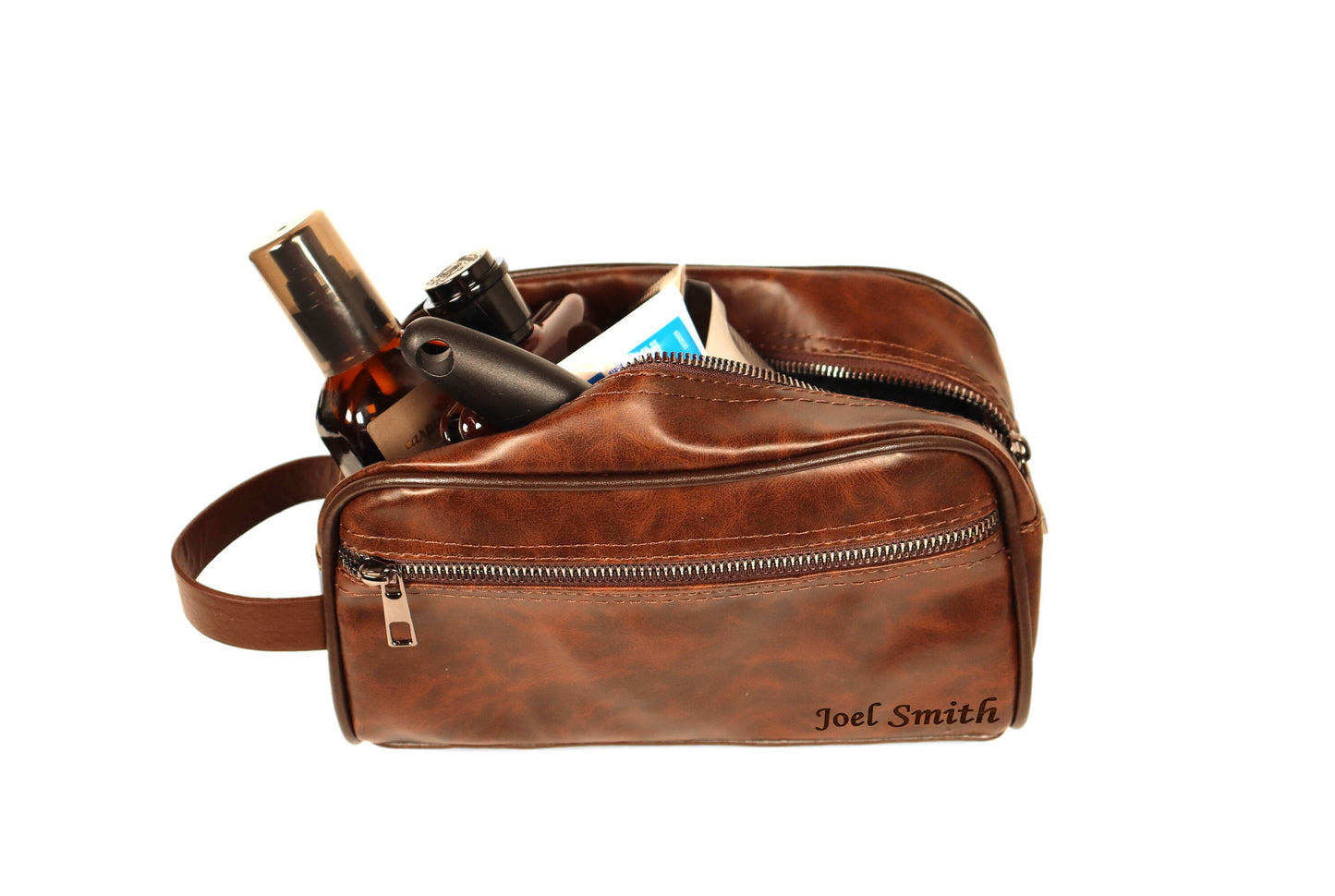 Engraved Men's Travel Dopp Kit, Personalized Vegan Leather Toiletry Bag, LHG009